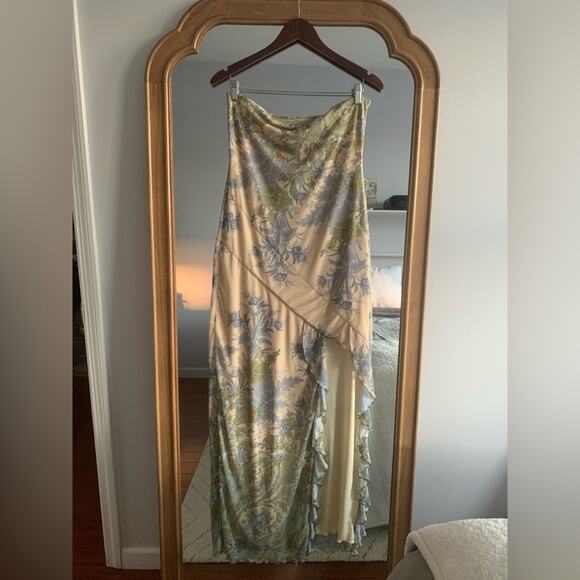 TIGER MIST Theo floral green blue cream ruffle strapless fairy core garden dress - Picture 11 of 13